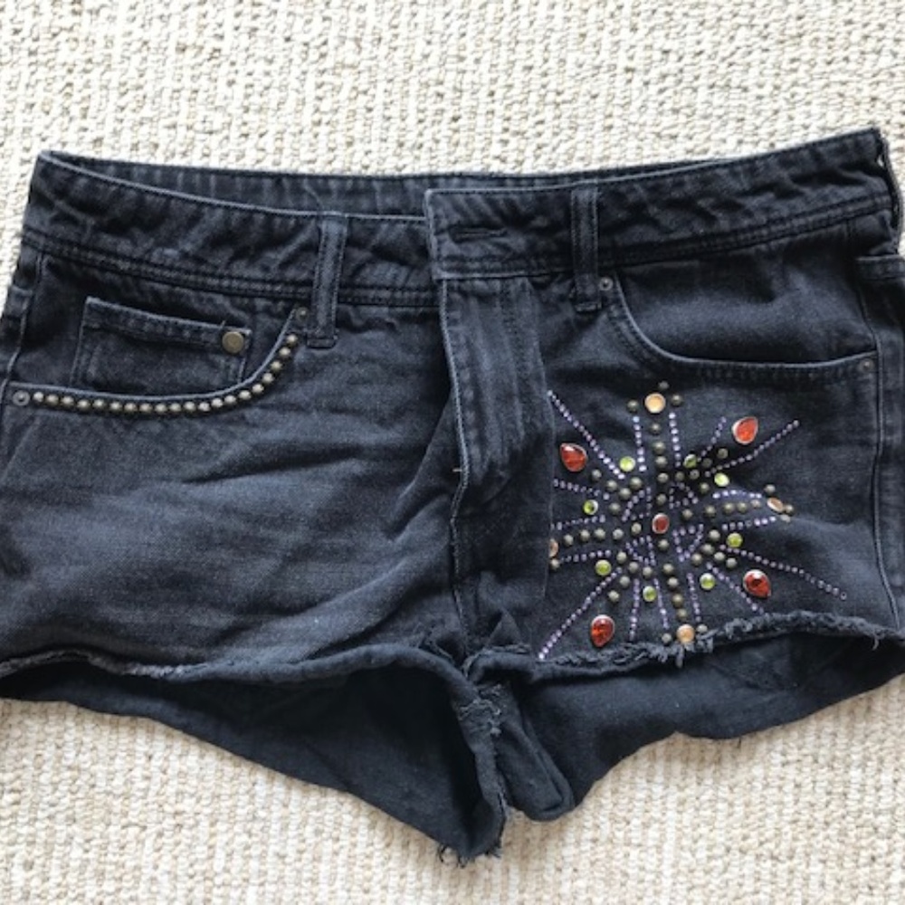 Black denim shorts